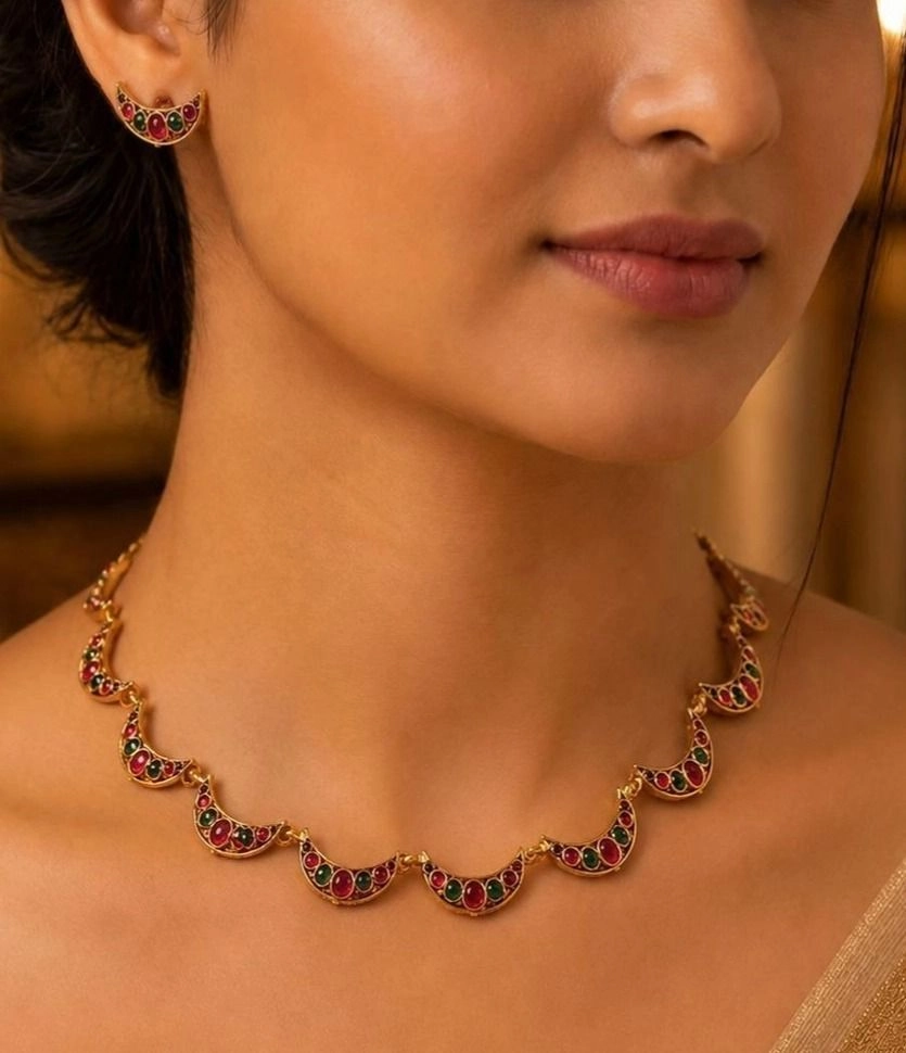 Royal Chandrika Multi-Color Half Moon Necklace Set 1