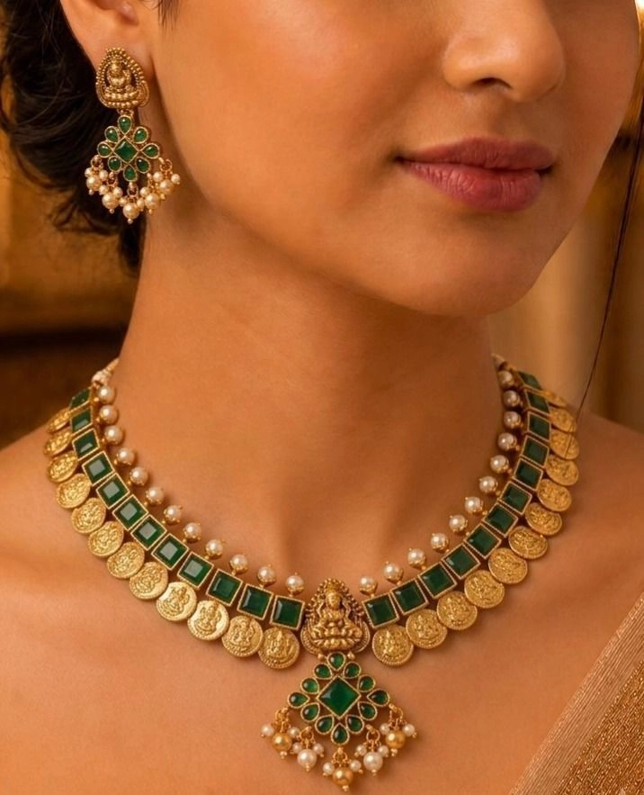 Vishu Mandhara Coin Necklace Set 1