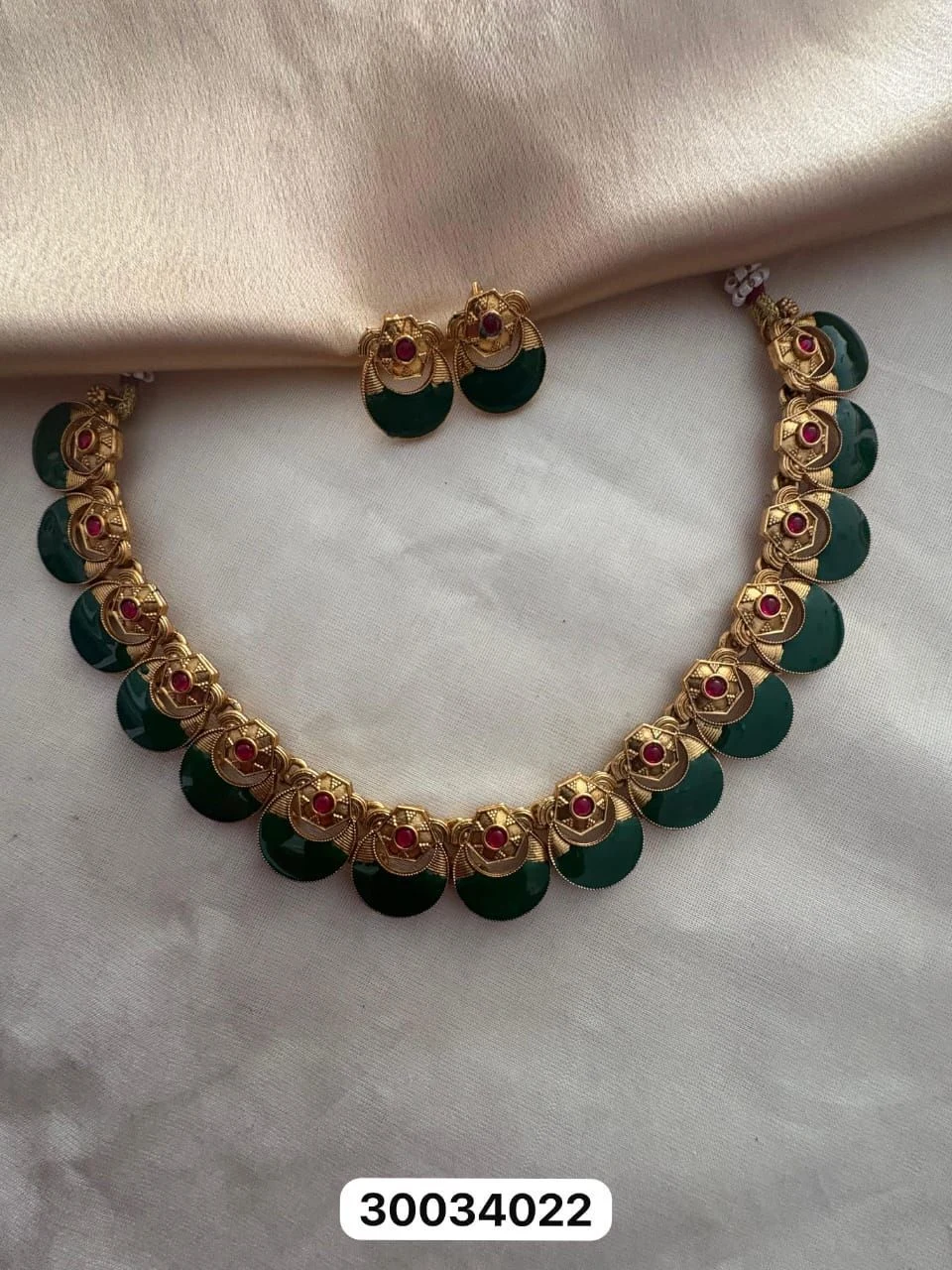 Heritage Antique Coin Necklace Set-Ruby Red & Emerald Green Edition | Premium Traditional Temple Jewellery for Women 2