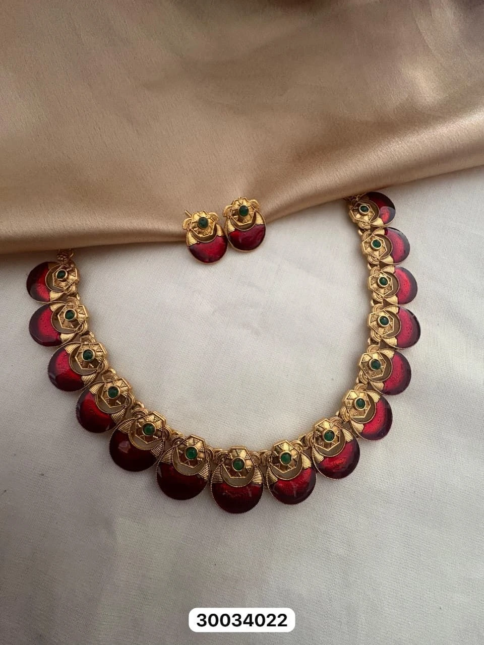 Heritage Antique Coin Necklace Set-Ruby Red & Emerald Green Edition | Premium Traditional Temple Jewellery for Women 3
