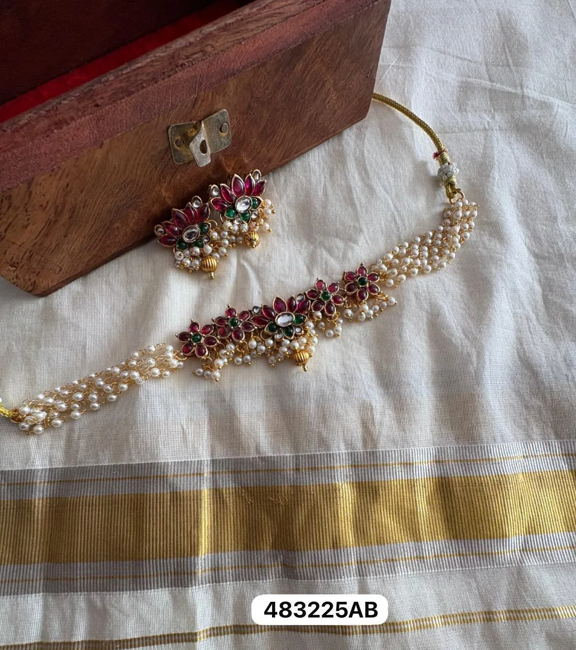 Royal Kundan Pearl Choker Set - Premium Floral Bridal Necklace with Matching Earrings | Traditional Wedding Jewellery for Women 2