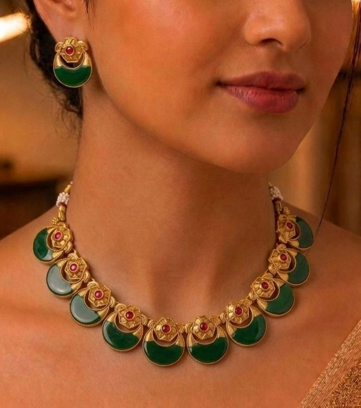 Heritage Antique Coin Necklace Set-Ruby Red & Emerald Green Edition | Premium Traditional Temple Jewellery for Women 1