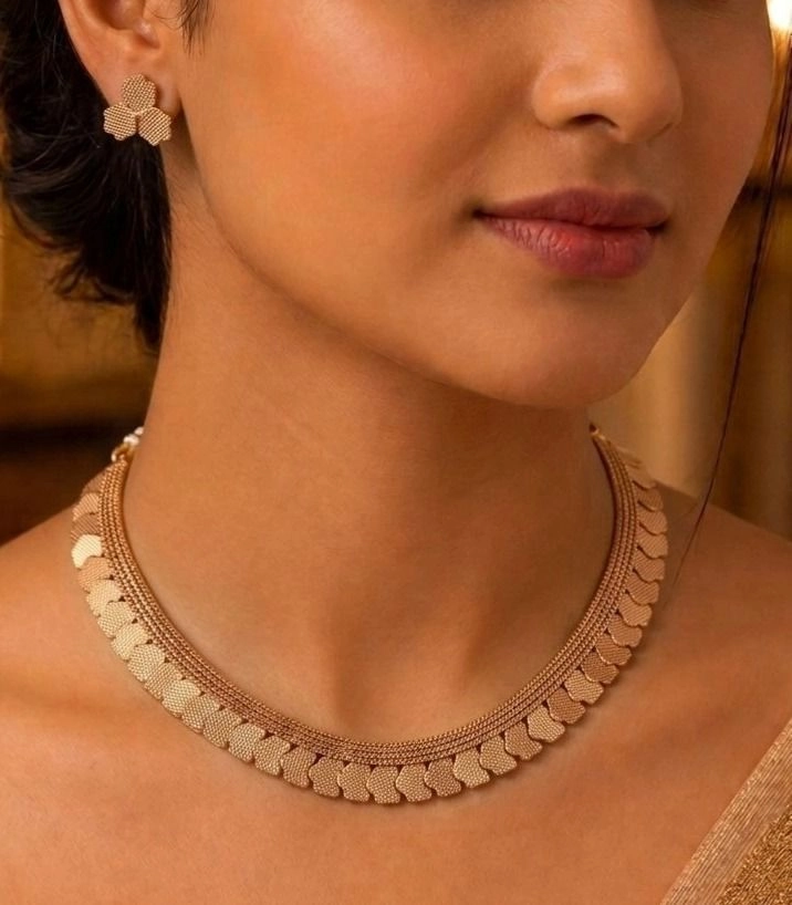 Luxe Rose Gold Floral Collar Necklace Set - Premium Minimalist Statement Jewellery for Women 1