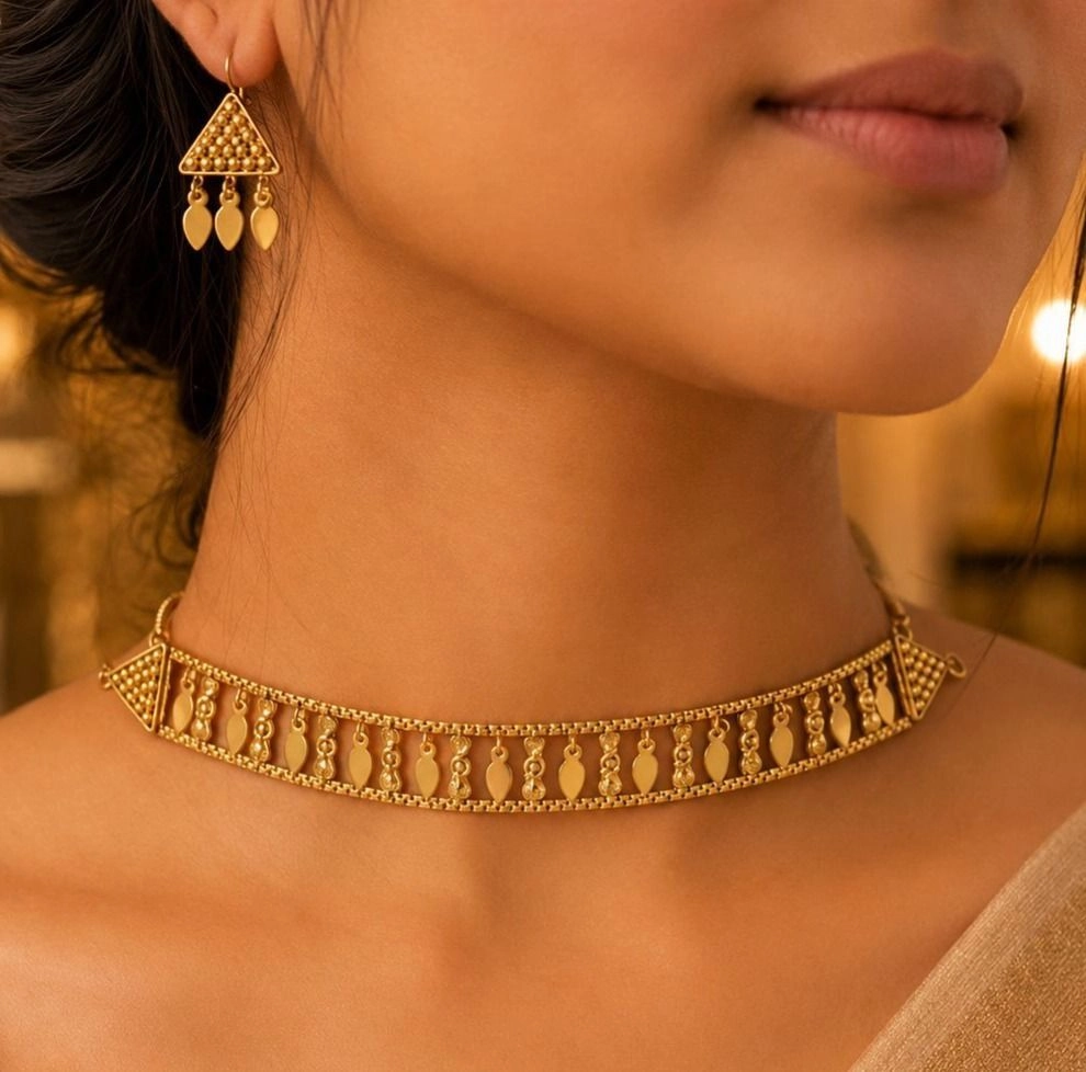Heritage Antique Gold Choker Set – Premium Minimal Temple Jewellery with Matching Earrings 1