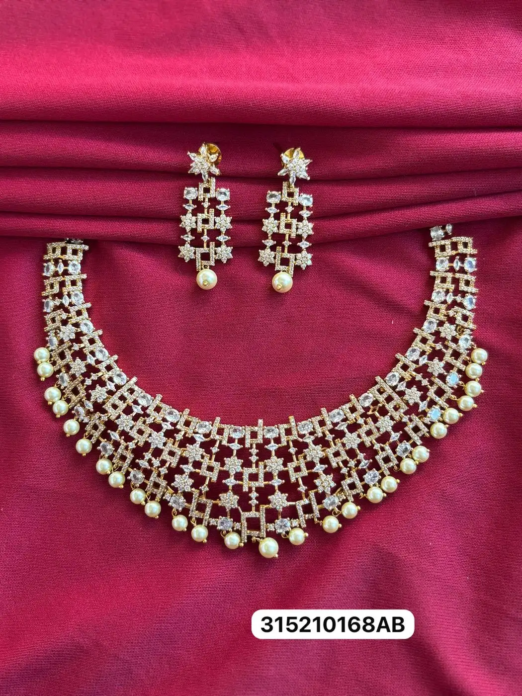 Tryloom Royal Crystal Pearl Statement Choker Set | Premium Gold-Finish Bridal Necklace with Designer Earrings