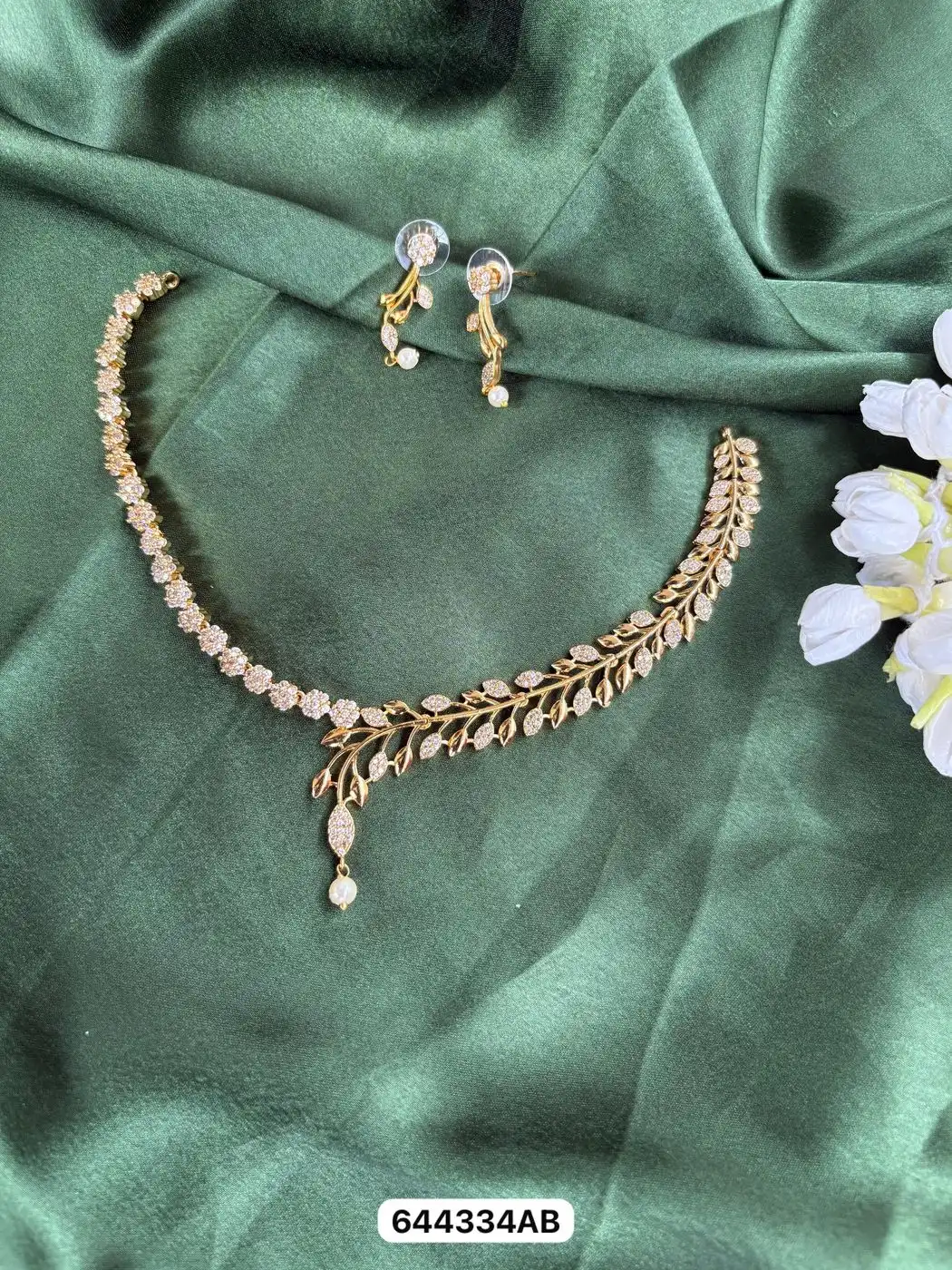 Tryloom Royal Vine Crystal Necklace Set | Premium Gold-Finish Designer Necklace with Elegant Drop Earrings