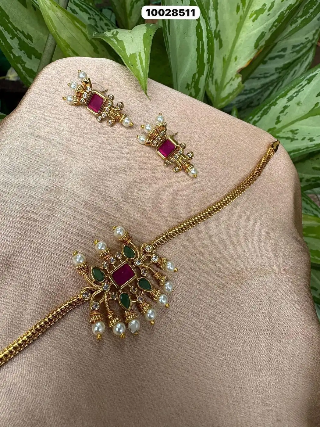 Tryloom Heritage Ruby Emerald Pearl Choker Set | Premium Gold-Finish Traditional Temple Choker with Designer Earrings