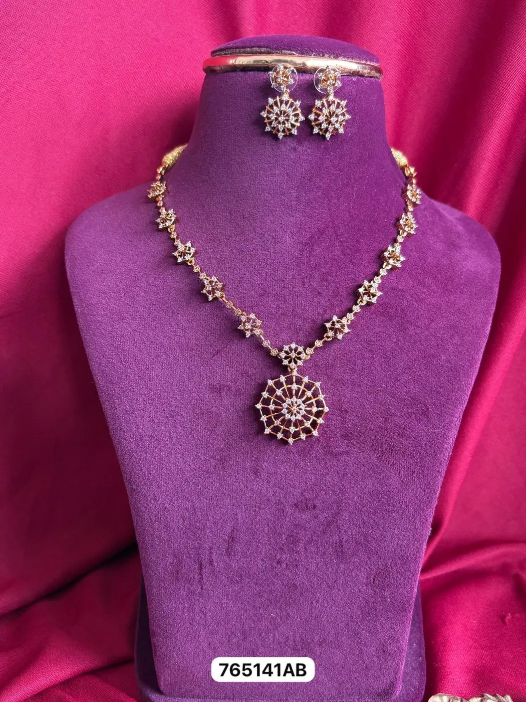 Tryloom Celestial Crystal Pendant Necklace Set | Premium Gold-Finish Floral Designer Necklace with Matching Earrings 2