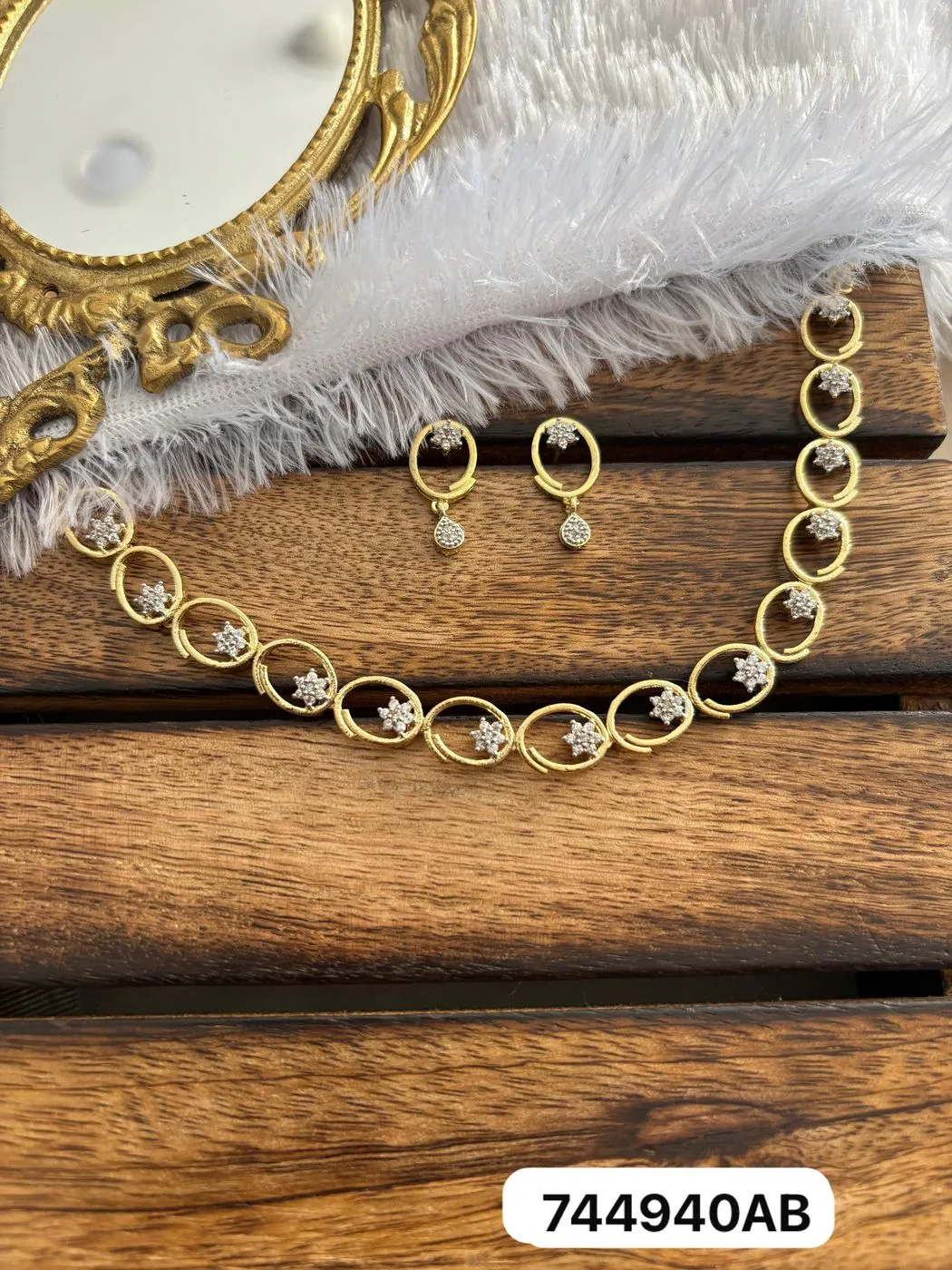 Tryloom Celestial CZ Circle Necklace Set – Premium Gold Finish Designer Jewellery 2