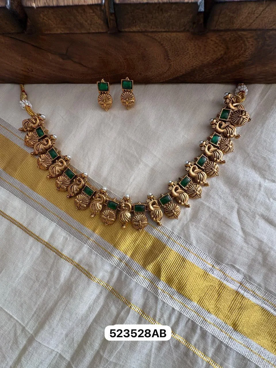 Tryloom Royal Peacock Temple Necklace Set – Premium Antique Gold Finish Jewellery 2