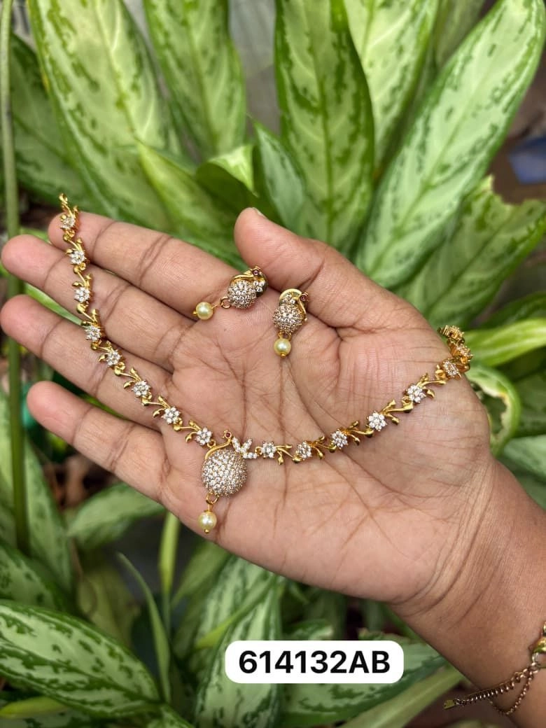 Tryloom Floral CZ Pearl Drop Necklace Set – Premium Gold Finish Wedding Jewellery 3