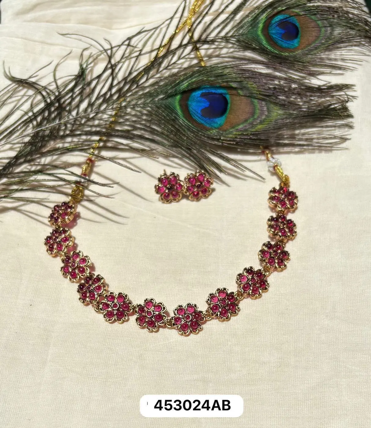 Tryloom Ruby Blossom Floral Necklace Set – Premium Gold Finish Traditional Jewellery 2