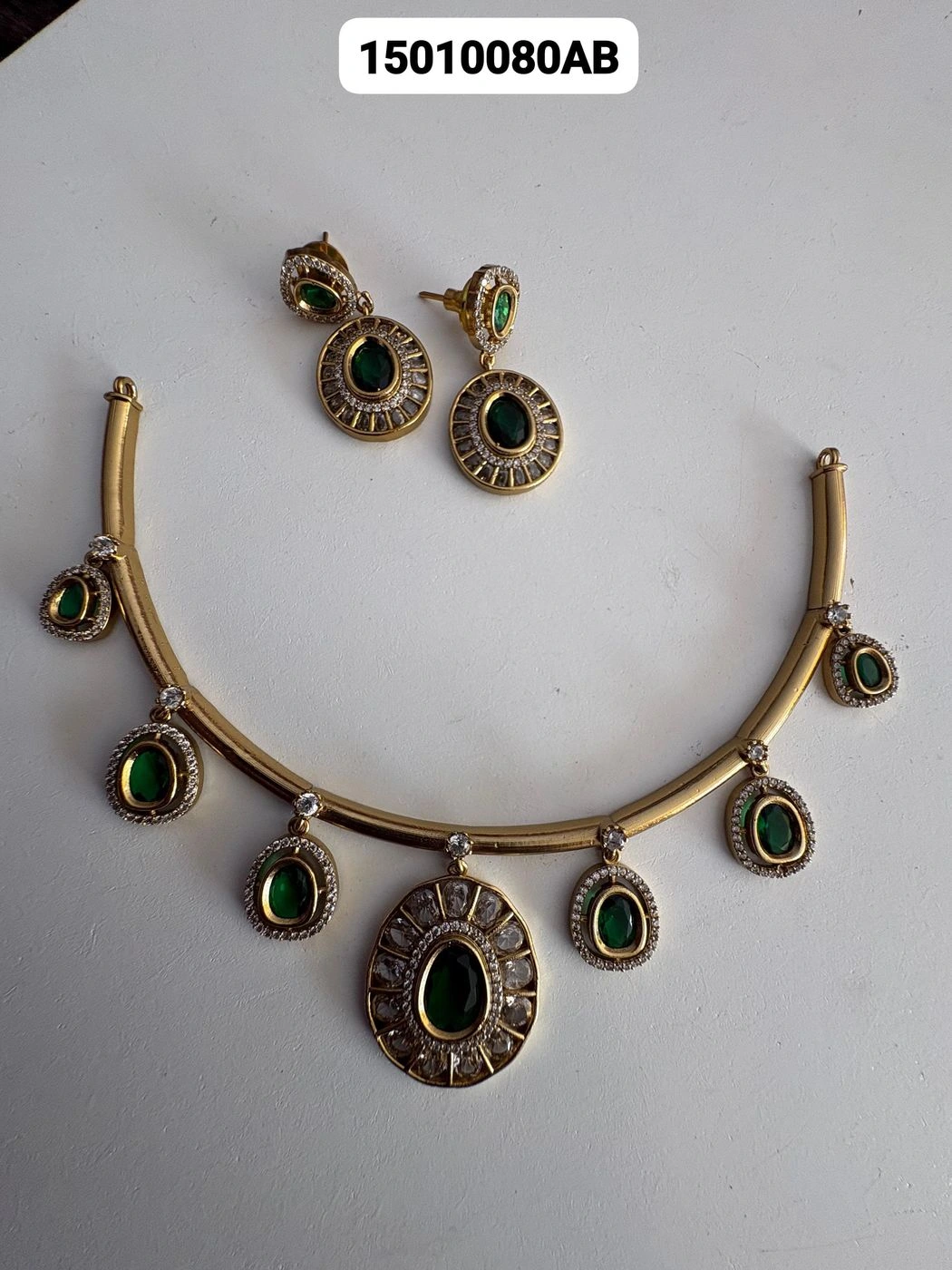 Tryloom Royal Halo CZ Necklace Set – Premium Gold Finish Statement Jewellery Available in Ruby Red, Emerald Green & Royal Purple 3