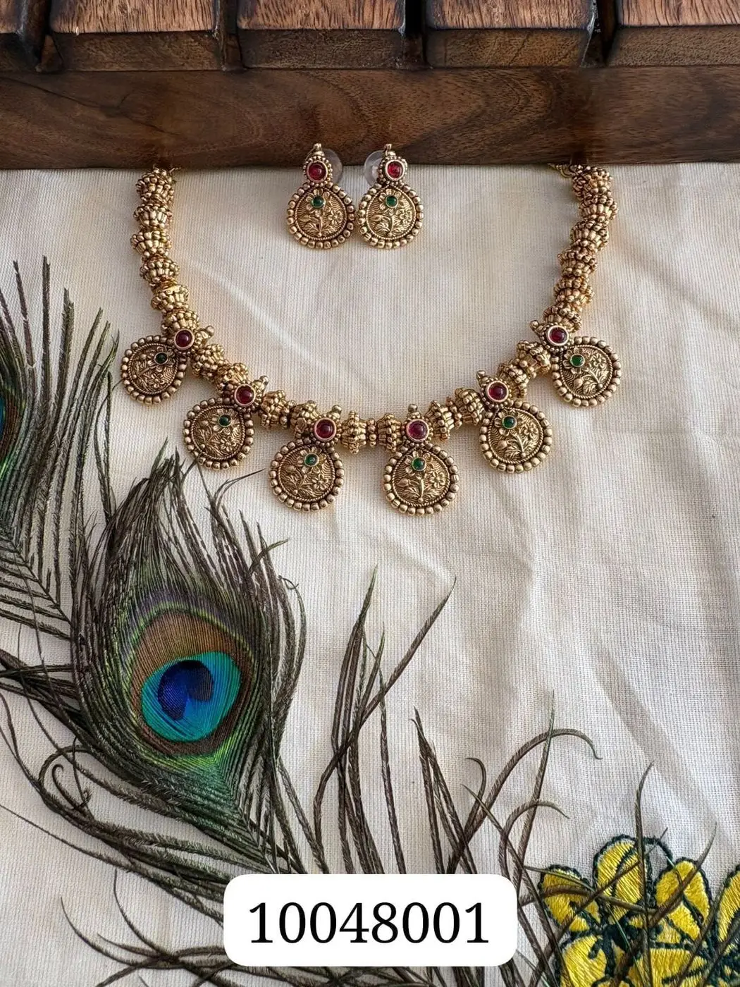 Tryloom Heritage Temple Coin Necklace Set – Premium Antique Gold Finish Traditional Jewellery 2