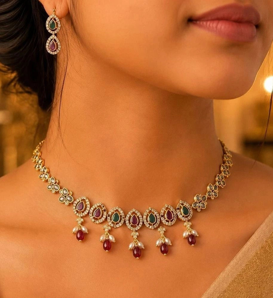 Tryloom Royal Kundan Drop Choker Set – Premium Gold Finish Ethnic Jewellery Collection 1