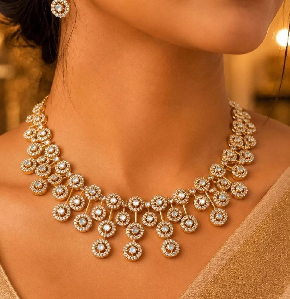 Tryloom Royal CZ Cascade Necklace Set – Premium Rose Gold Finish Party & Bridal Jewellery 1