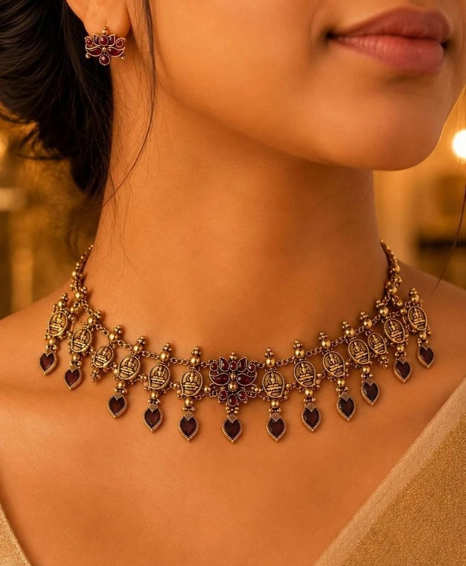 Tryloom Heritage Lakshmi Temple Choker Set – Premium Antique Gold Traditional Jewellery 1
