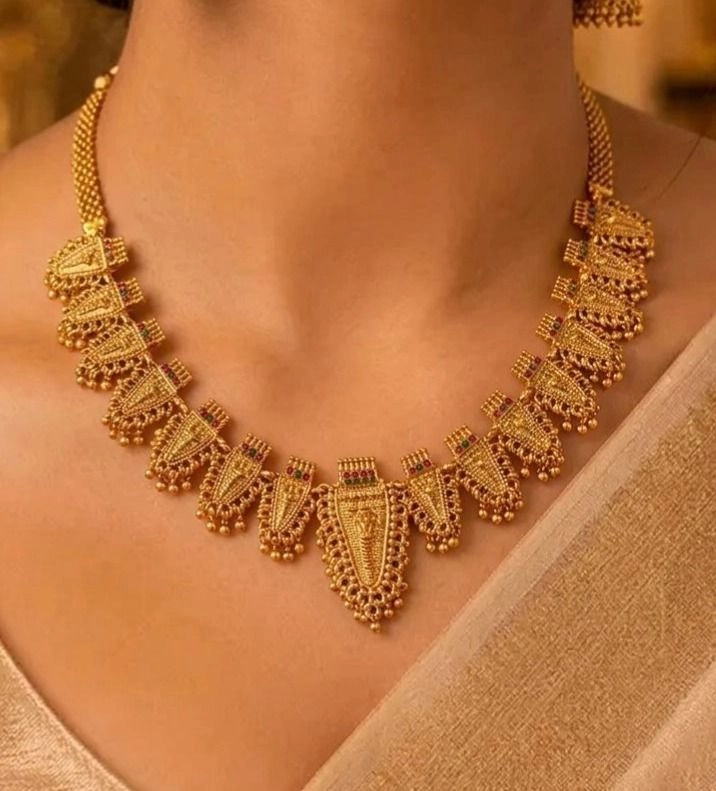Tryloom Heritage Temple Coin Necklace Set – Premium Antique Gold Traditional Jewellery 1