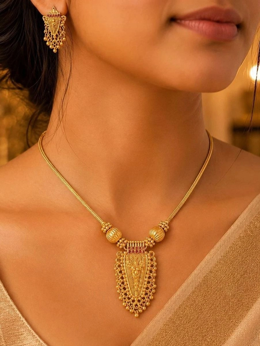 Tryloom Heritage Temple Pendant Necklace Set – Premium Antique Gold Finish Jewellery 1