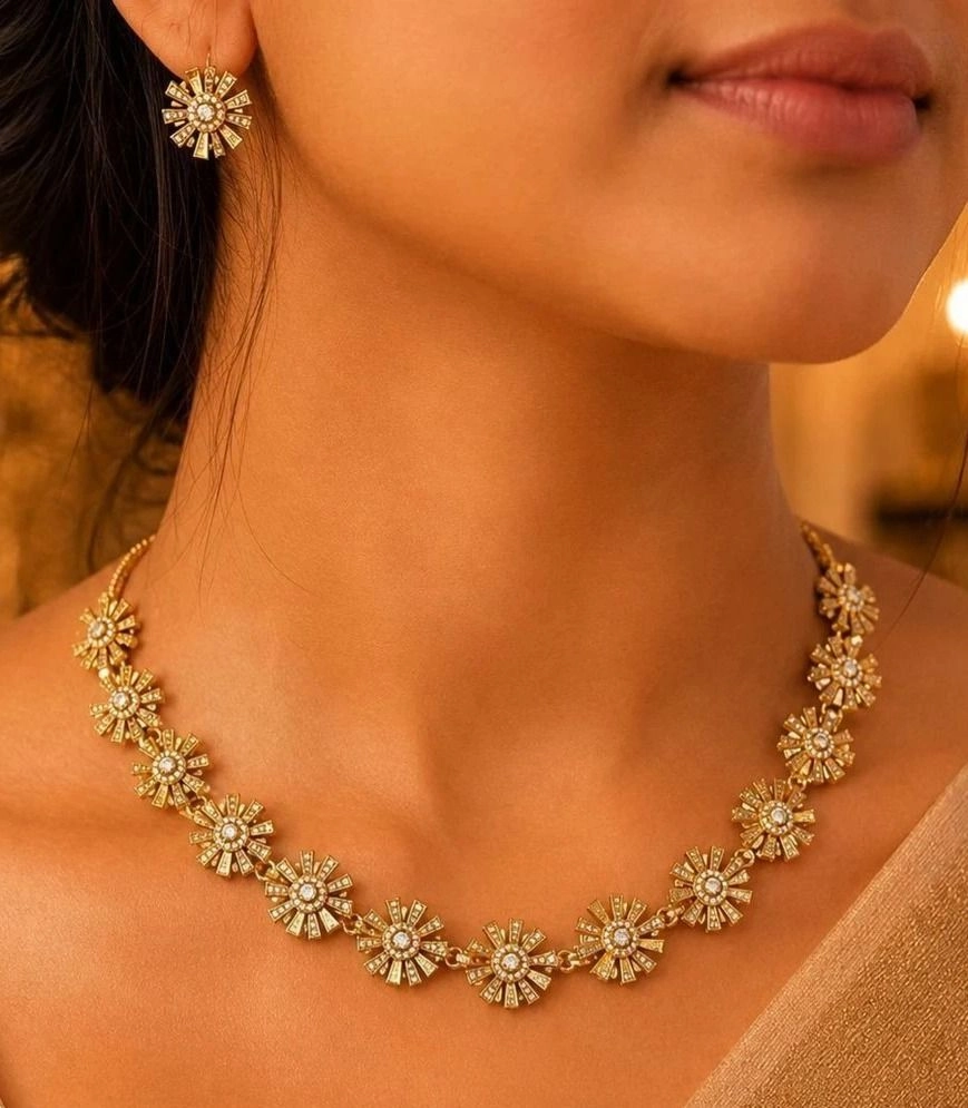 Radiant Sunburst Gold Finish Floral Bracelet with Premium AD Stones | Elegant Party Wear & Traditional Women's Jewellery 1