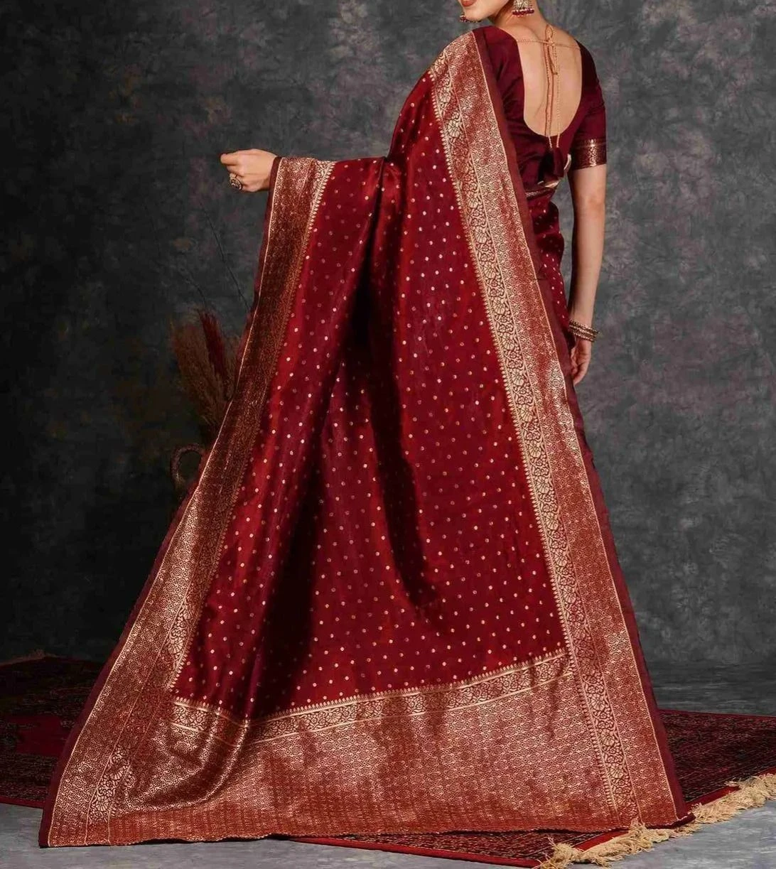 Tryloom Maroon Silk Woven Banarasi Saree 3