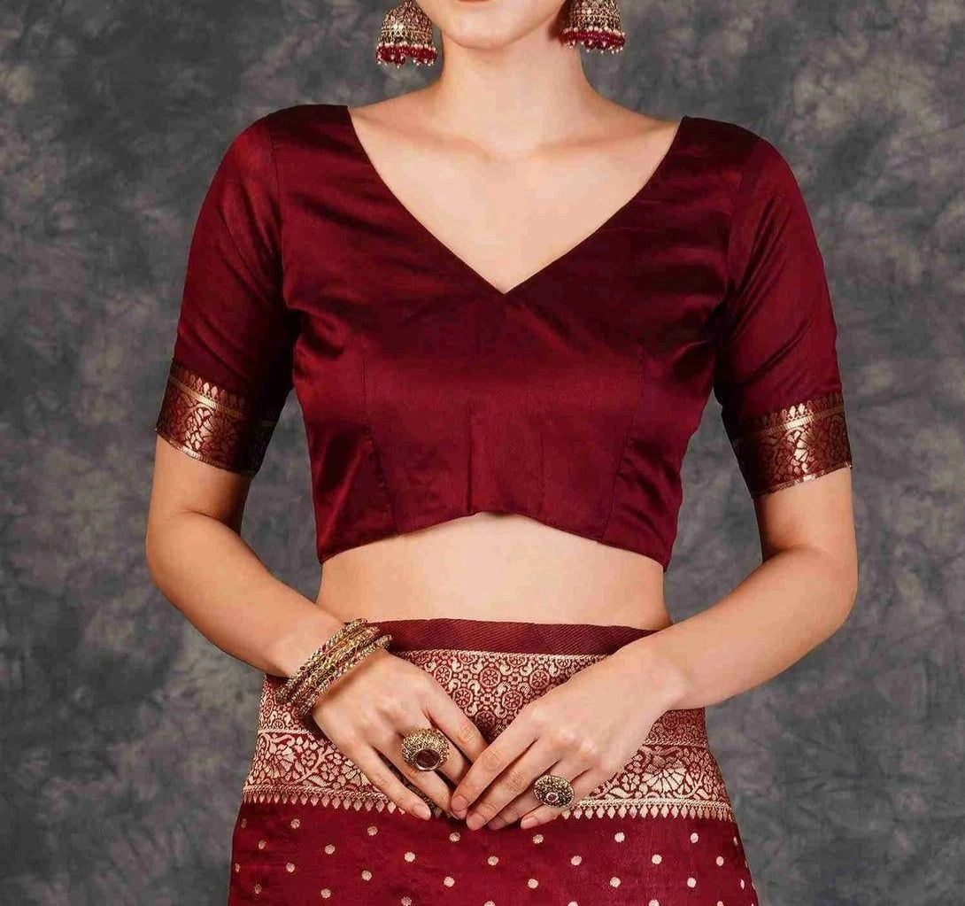 Tryloom Maroon Silk Woven Banarasi Saree 6