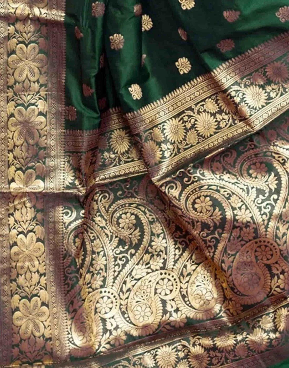Tryloom Dark Green Silk Woven Banarasi Saree 5