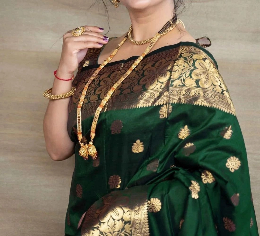 Tryloom Dark Green Silk Woven Banarasi Saree 2