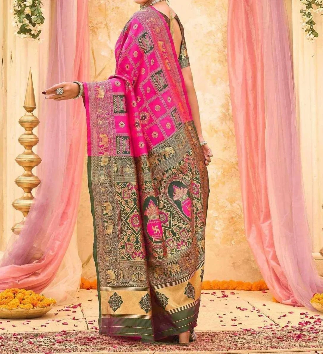 Tryloom Yellow Silk Woven Patola Saree 5