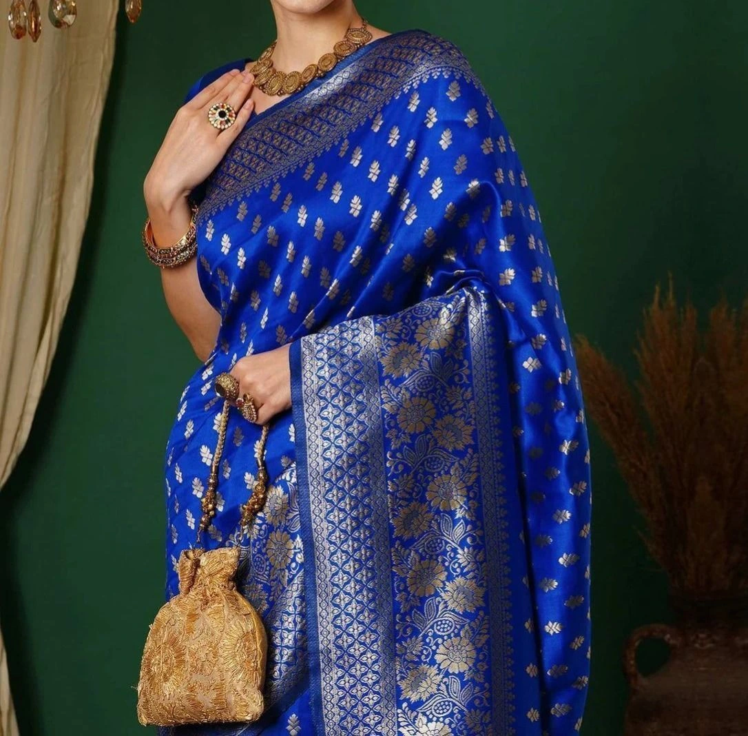 Tryloom Blue Silk Woven Banarasi Saree 1