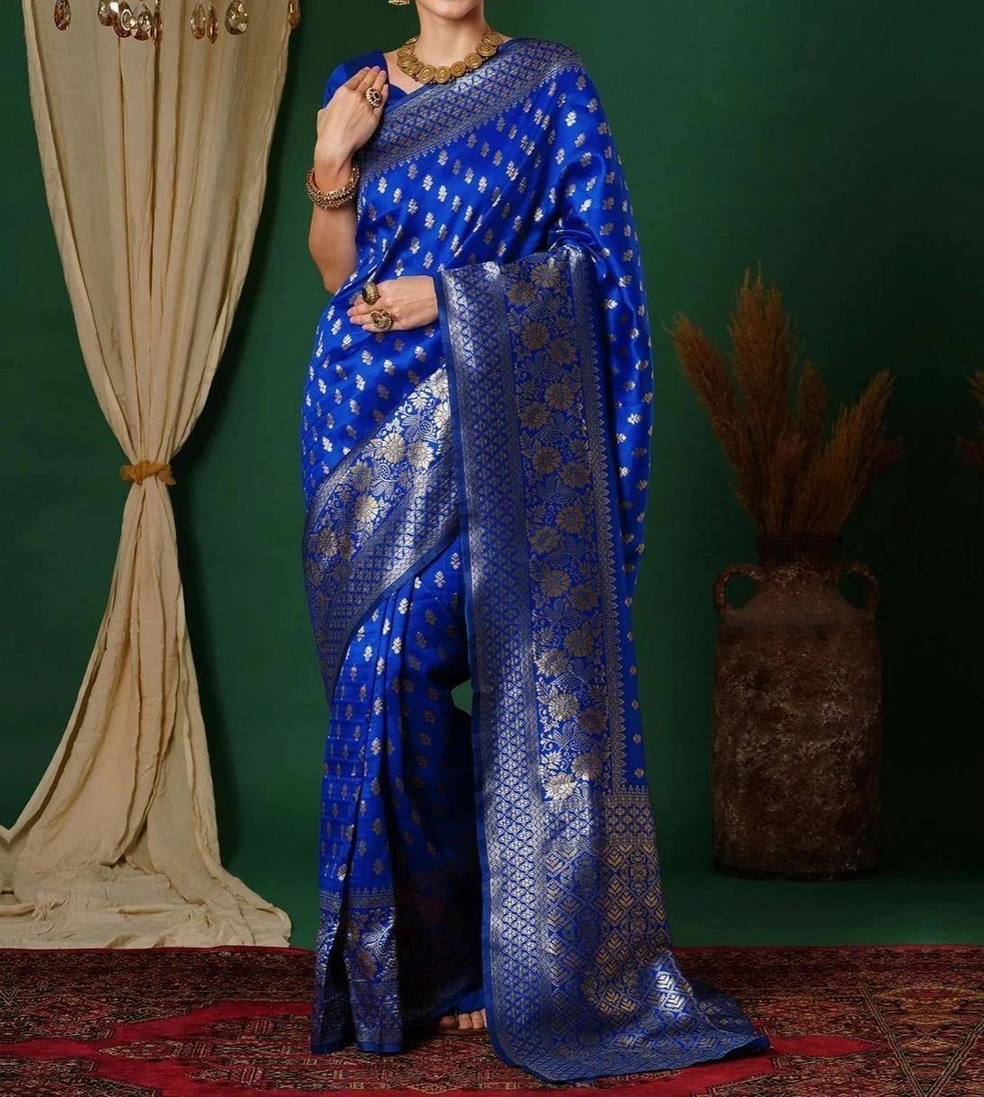 Tryloom Blue Silk Woven Banarasi Saree 2