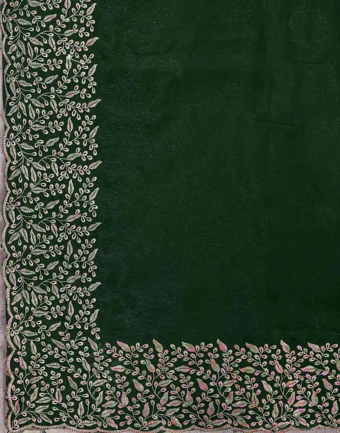 Tryloom Dark Green Chiffon Embroidery Saree 6