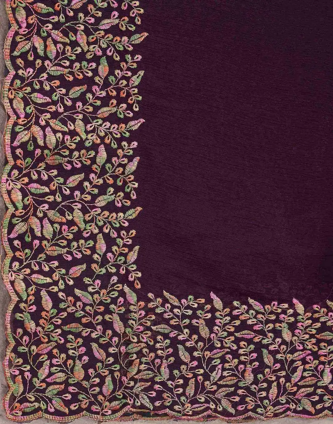 Tryloom Dark Green Chiffon Embroidery Saree 7