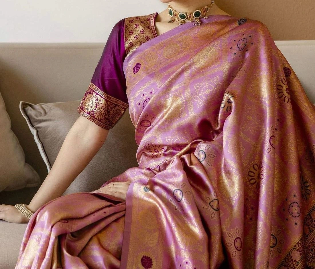 Tryloom Dusty Pink Silk Woven Patola Saree 8