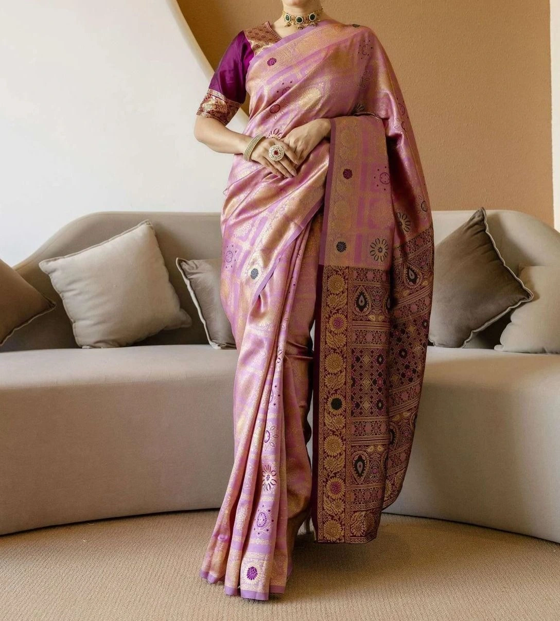 Tryloom Dusty Pink Silk Woven Patola Saree 2