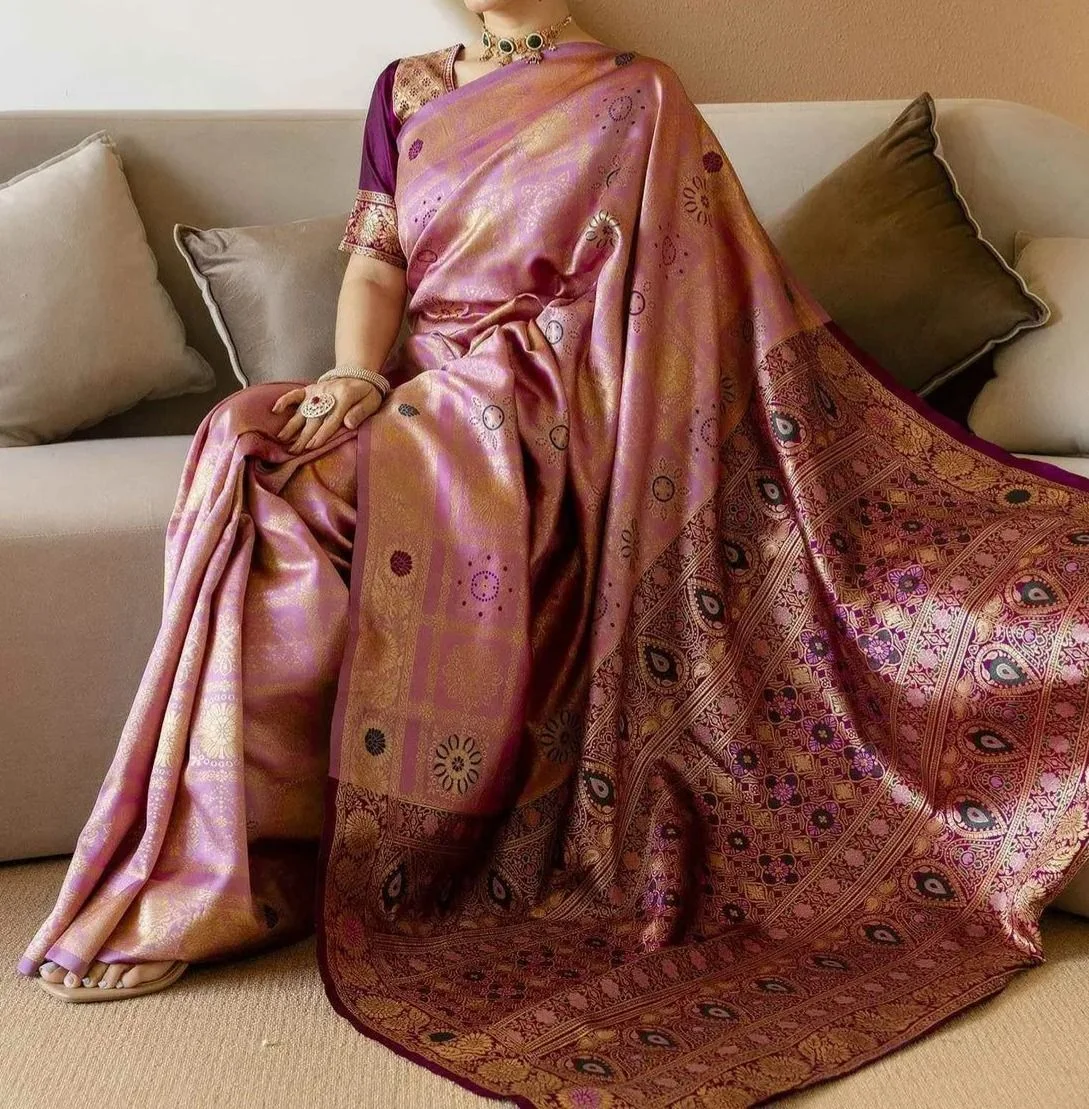 Tryloom Dusty Pink Silk Woven Patola Saree 1