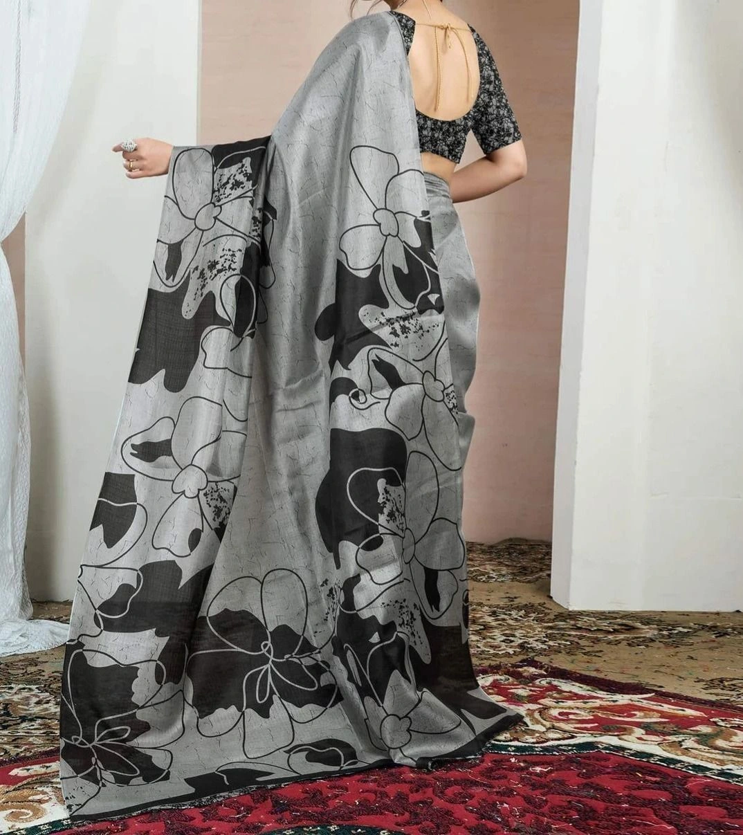 Tryloom Beige Bhagalpuri Silk Printed Saree 8