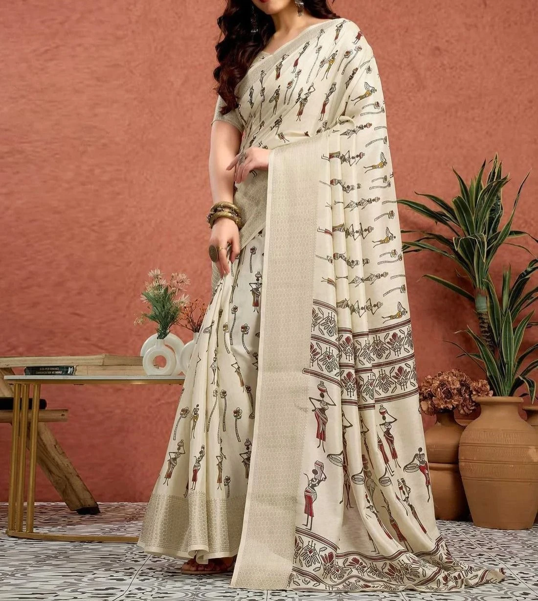 Tryloom Off White Silk Warli Printed Onam Saree 2