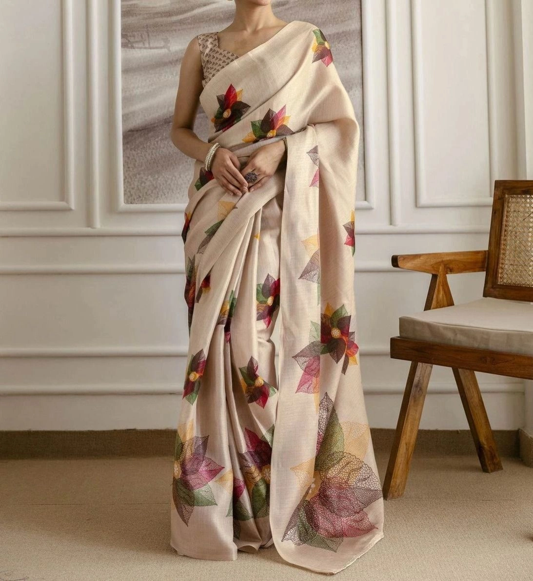 Tryloom Khadi Printed Onam Saree 1
