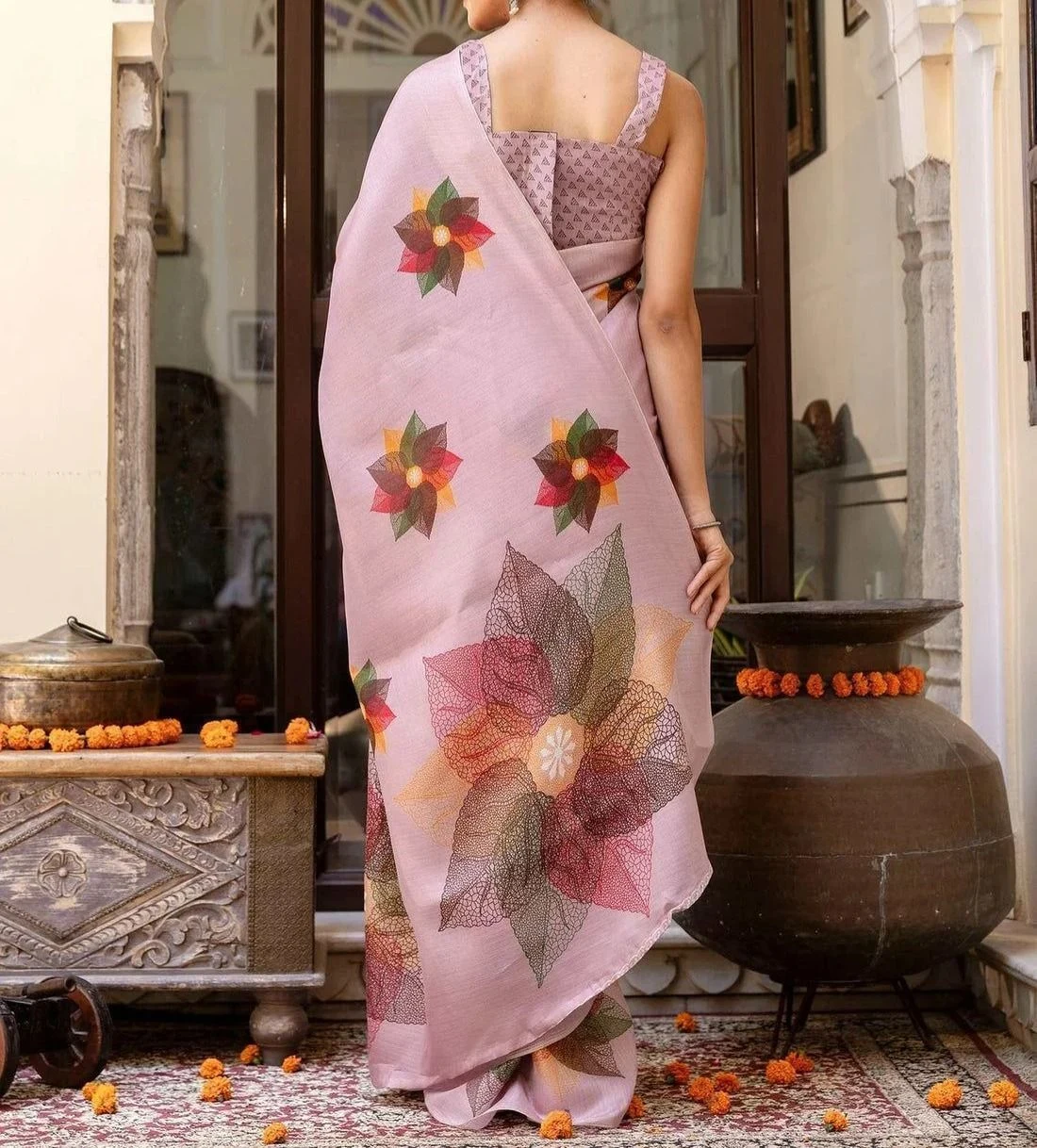 Tryloom Khadi Printed Onam Saree 9