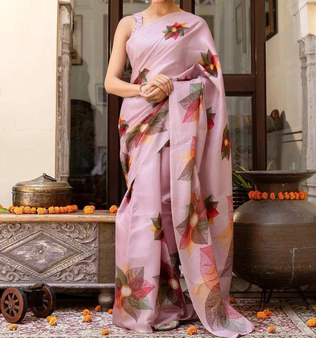 Tryloom Khadi Printed Onam Saree 2