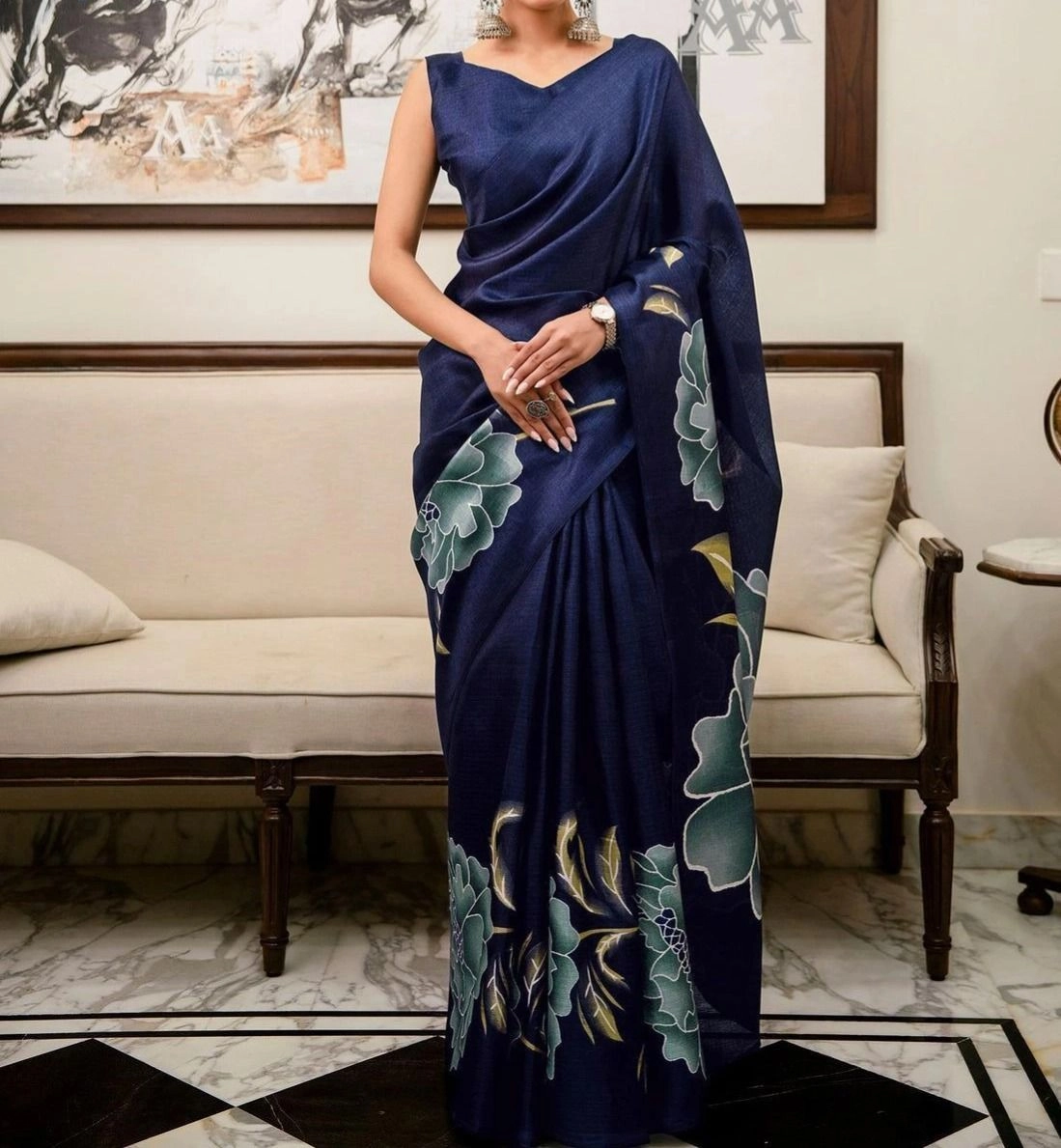 Tryloom Khadi Floral Printed Saree 1