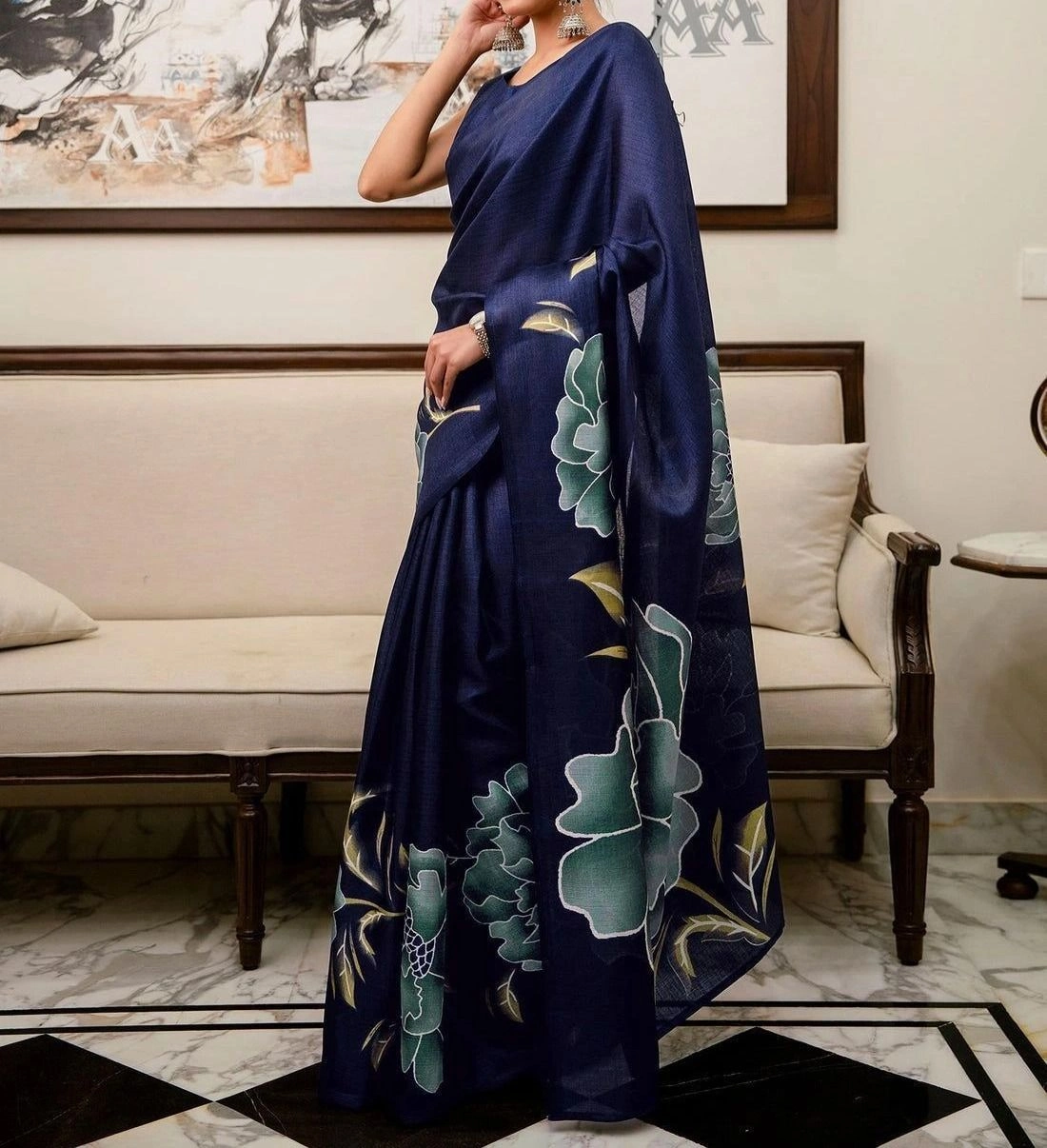 Tryloom Khadi Floral Printed Saree 7