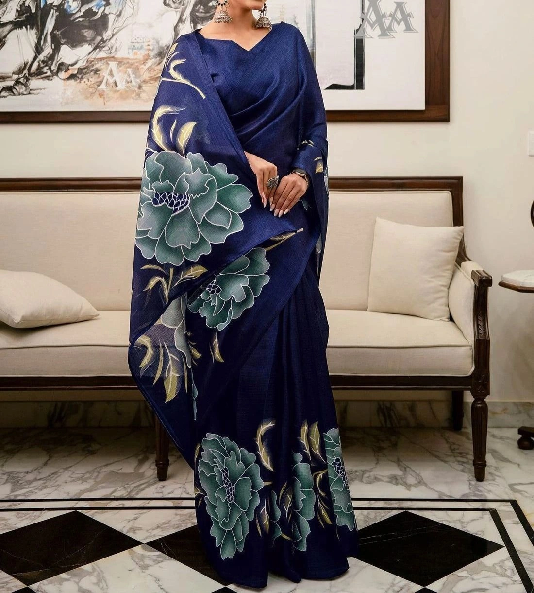 Tryloom Khadi Floral Printed Saree 9