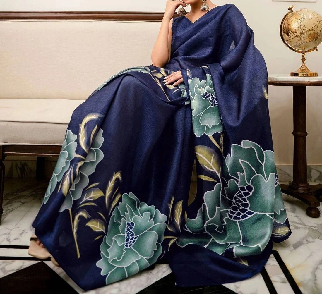 Tryloom Khadi Floral Printed Saree 10