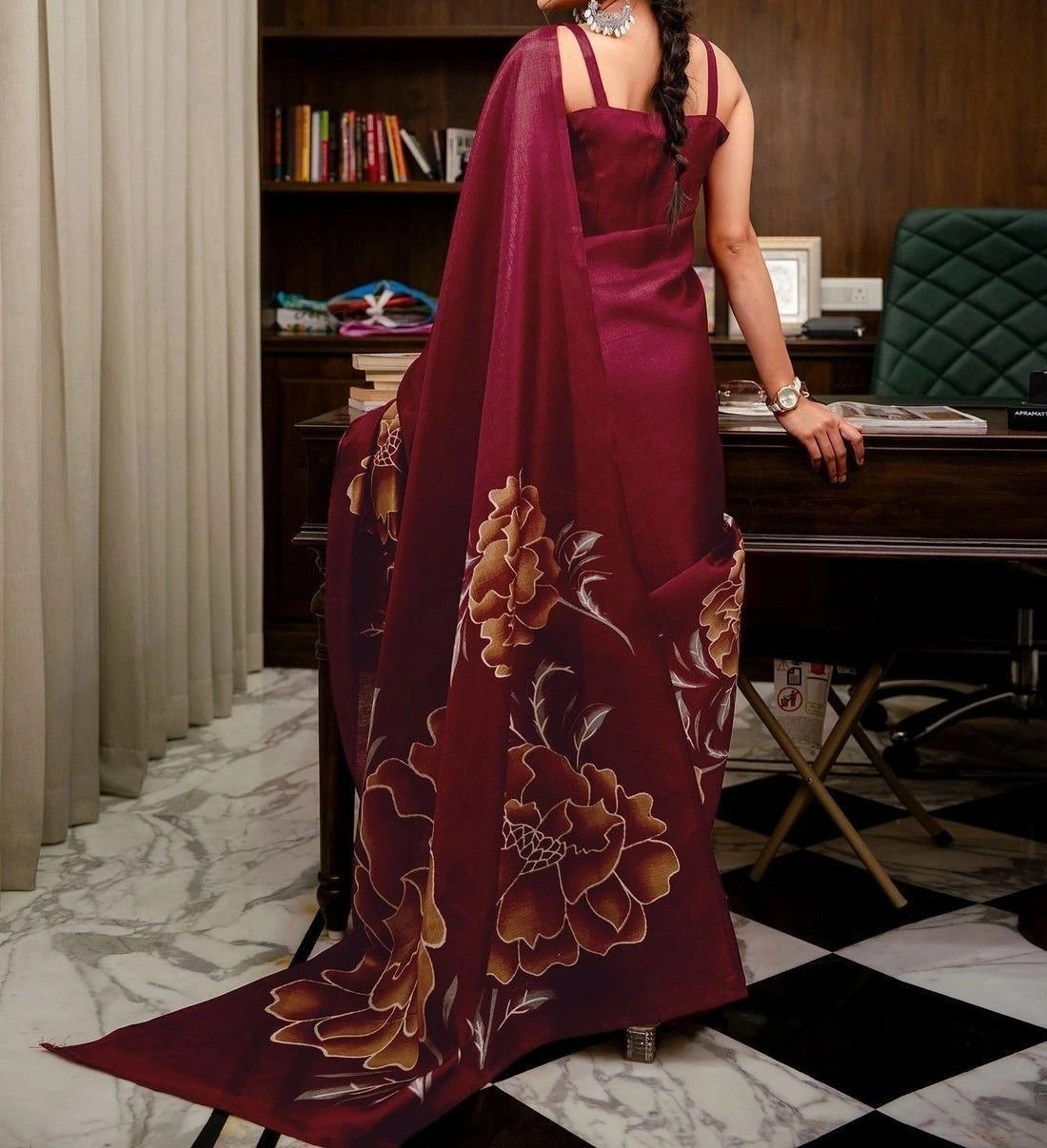 Tryloom Khadi Floral Printed Saree 11