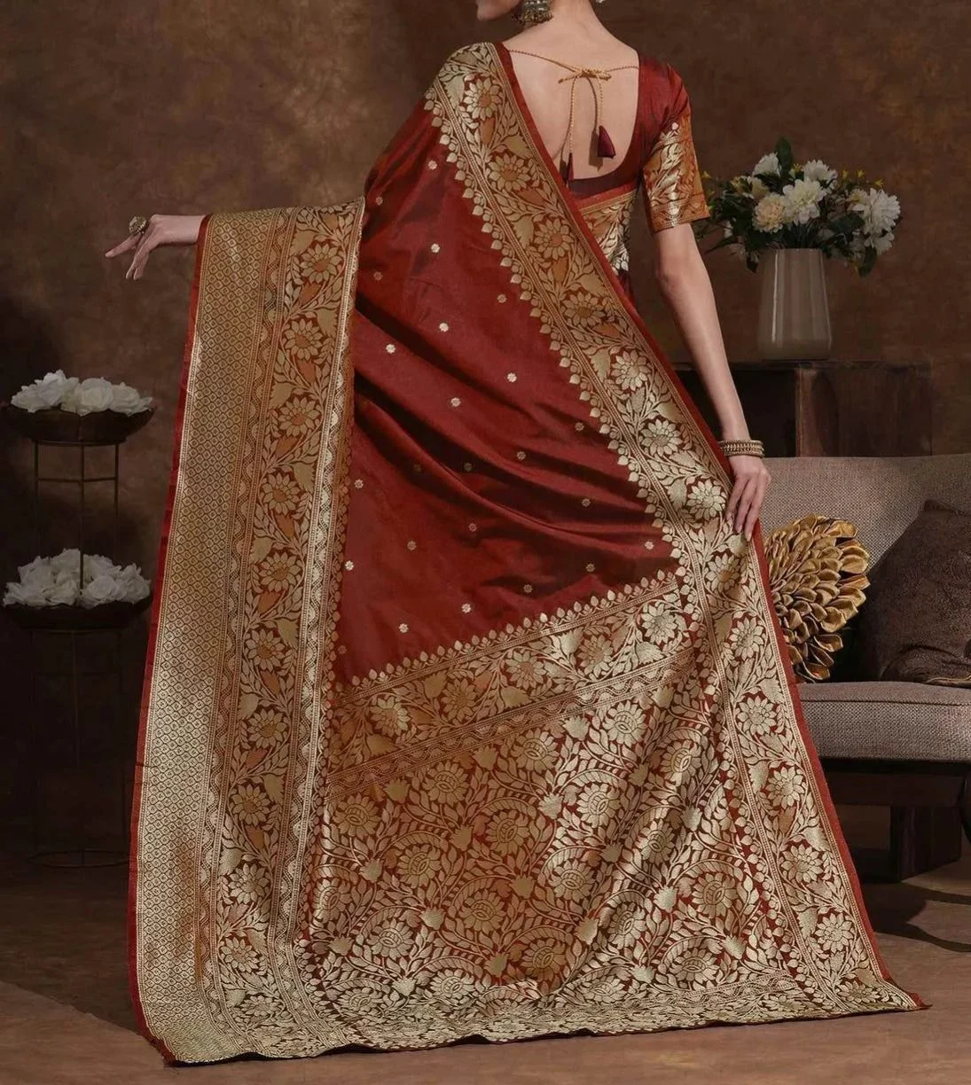 Tryloom Maroon Silk Woven Kanjivaram Saree 4