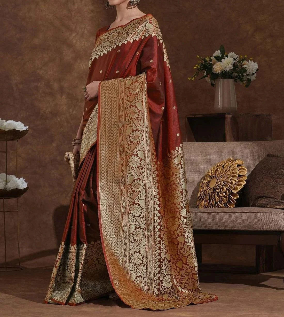 Tryloom Maroon Silk Woven Kanjivaram Saree 5