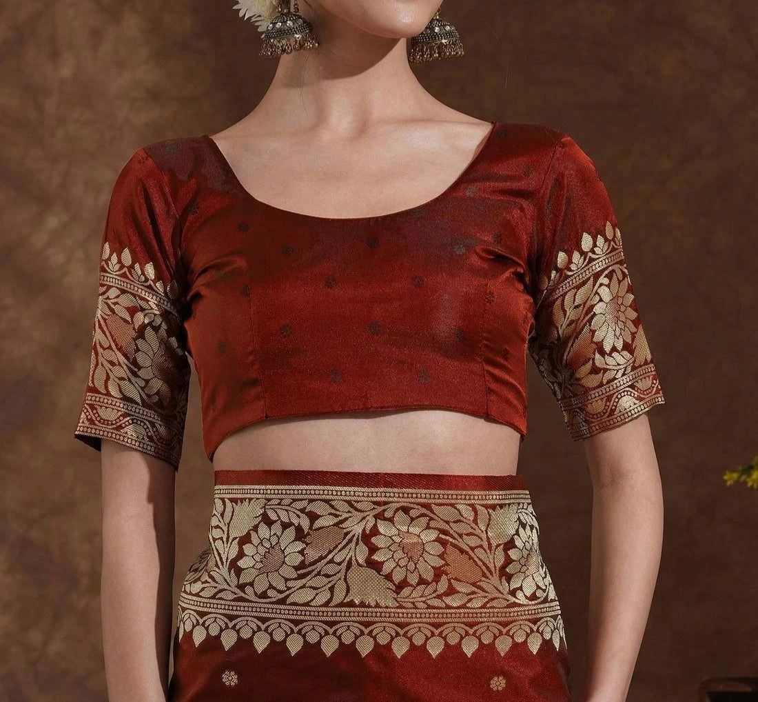 Tryloom Maroon Silk Woven Kanjivaram Saree 6