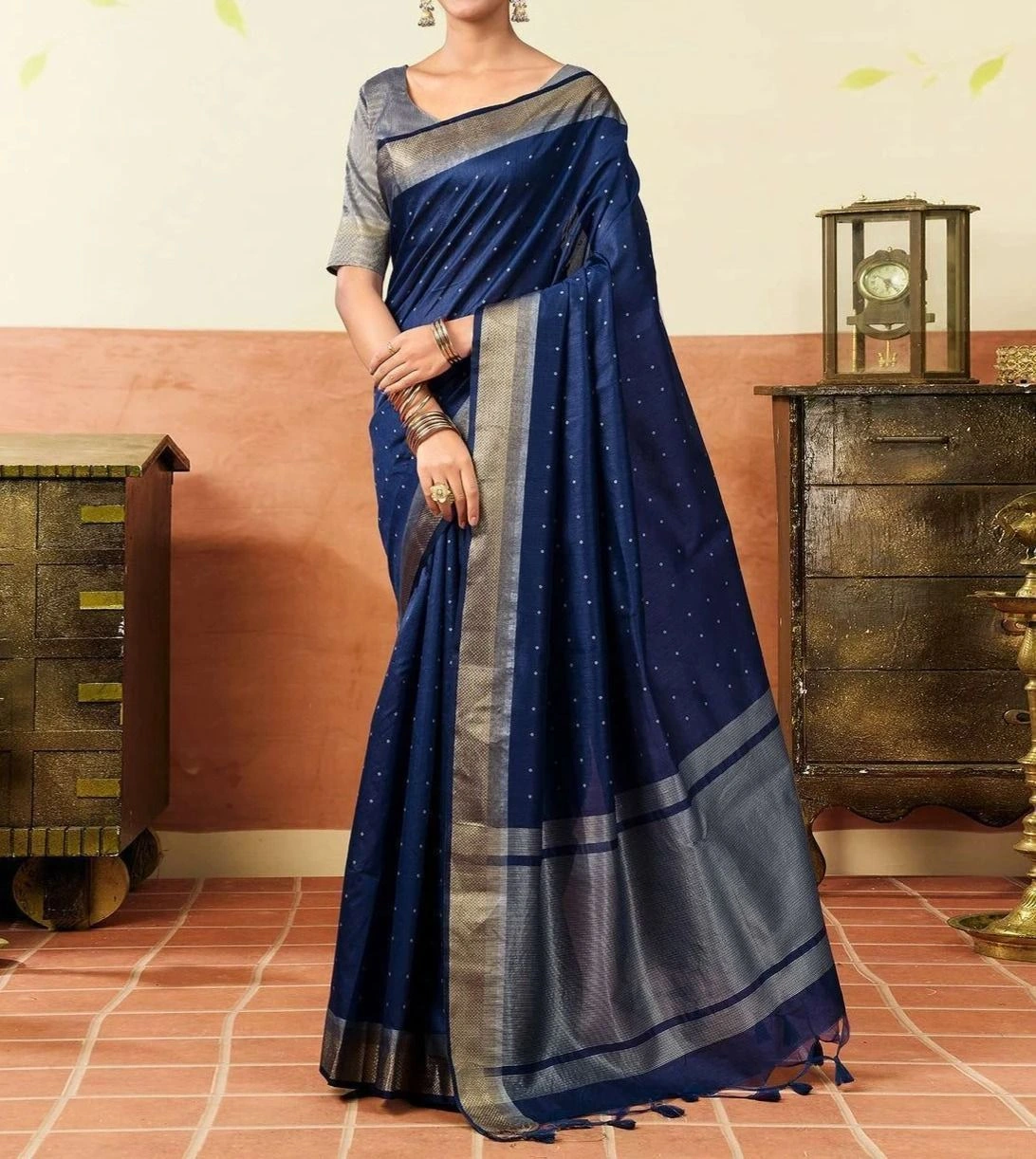 Tryloom Navy Blue Silk Woven Banarasi Saree 1
